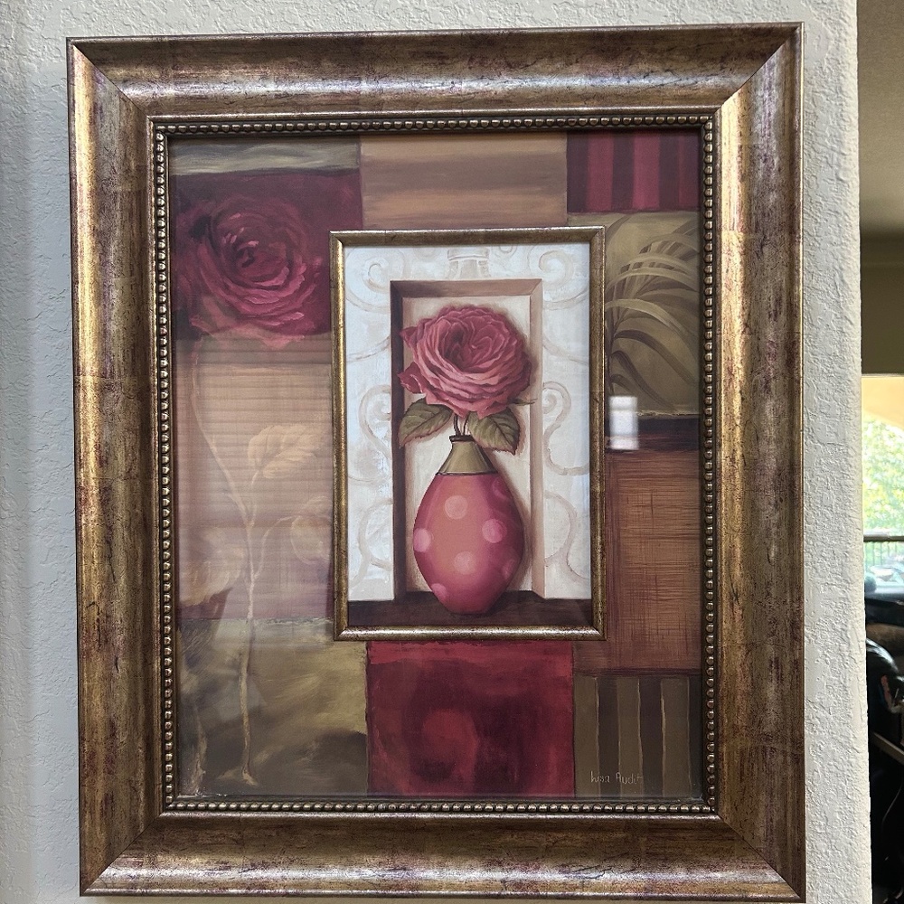 Framed print of a Rose in a Vase by Lisa Audit.